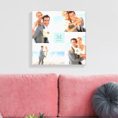 Toile Aqua Modern Grid Monogramme Mariage 4 Photo Collag (Insitu(Salon))
