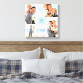 Toile Aqua Modern Grid Monogramme Mariage 4 Photo Collag (Insitu(Chambre))