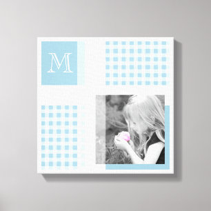Toile Aquamarine Ajouter Votre Photo En vichy Monogramme