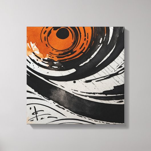Toile Aquarelle Abstraite Black Orange (Recto)
