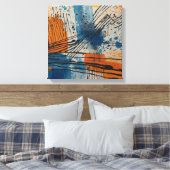 Toile Aquarelle Abstraite bleu orange (Insitu(Chambre))