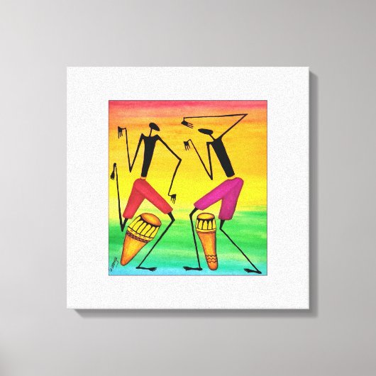 Toile Aquarelle, Art Africain, Formidable Drumming Afric (Recto)