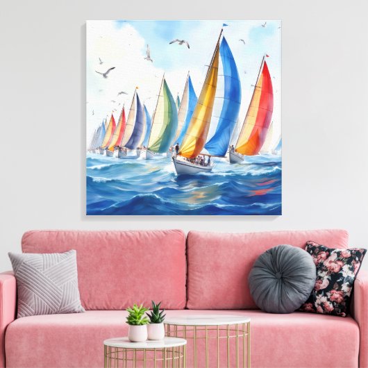 Toile Aquarelle Artwork Voilier Regatta (Insitu(Salon))