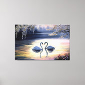 Toile Aquarelle Beaux cygnes blancs dans le lac (Recto)