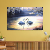 Toile Aquarelle Beaux cygnes blancs dans le lac (Insitu(Salon))