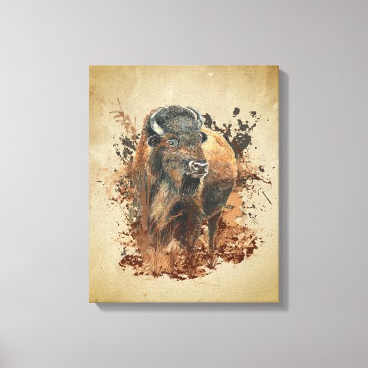 Toile Aquarelle Bison Buffle Animaux Nature (Recto)