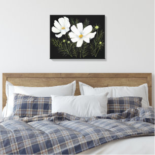 Toile Aquarelle Blanc Cosmos Fleurs Peinture Botanique