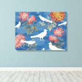 Toile Aquarelle bleue Fleurs Vintages et oiseaux (Insitu (Plancher de Bois))