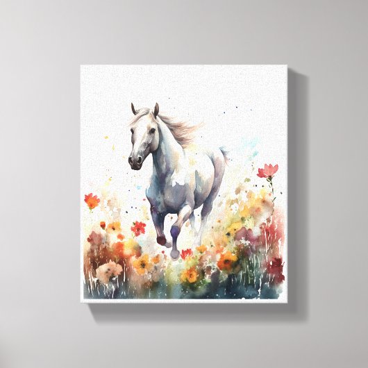 Toile Aquarelle Cheval Galloping À Travers Un Champ (Recto)