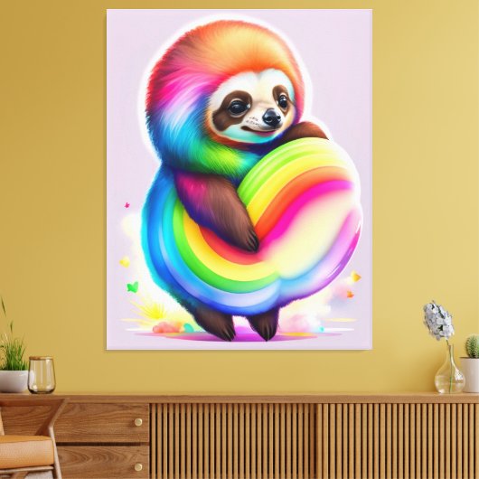 Toile Aquarelle colorée Baby Sloth (Insitu(Salon))