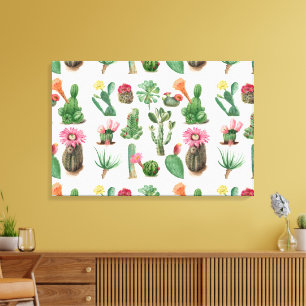 Toile Aquarelle colorée Cactus et succulents Fleurs