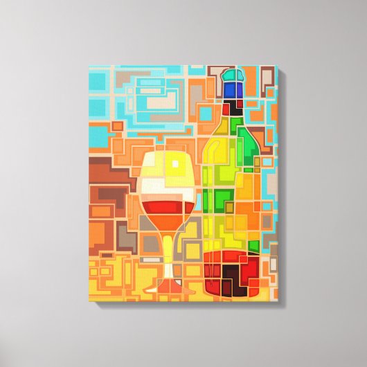 Toile Aquarelle colorée d'un vin Bouteilles & Verre (Recto)