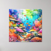 Toile Aquarelle corail récif sous l'eau (Recto)
