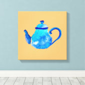 Toile Aquarelle couleur bleu teapot (Insitu (Plancher de Bois))