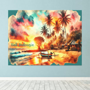 Toile Aquarelle Croquis Bali Indonésie Tropical  