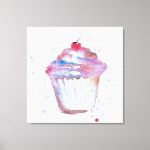 Toile Aquarelle, cupcake scintillant en rose violet