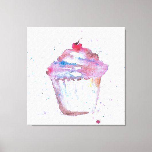 Toile Aquarelle, cupcake scintillant en rose violet (Recto)