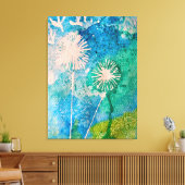 Toile Aquarelle de Dandelion bleu et vert abstrait (Insitu(Salon))