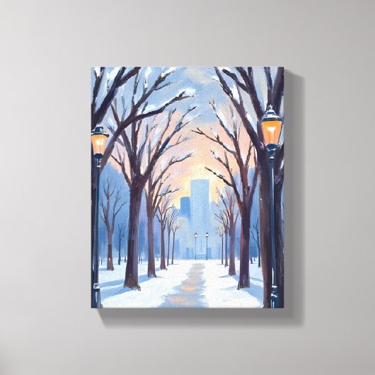 Toile Aquarelle de la chute de neige hivernale de Boston (Recto)