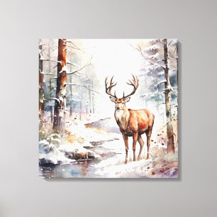 Toile Aquarelle d'hiver Deer Canvas Art
