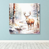 Toile Aquarelle d'hiver Deer Canvas Art (Insitu (Plancher de Bois))