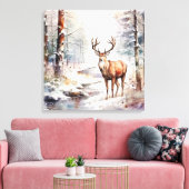Toile Aquarelle d'hiver Deer Canvas Art (Insitu(Salon))