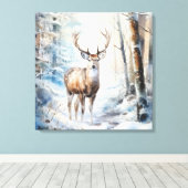 Toile Aquarelle d'hiver Deer Canvas Art (Insitu (Plancher de Bois))