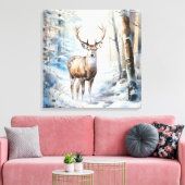 Toile Aquarelle d'hiver Deer Canvas Art (Insitu(Salon))
