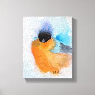 Toile Aquarelle d'Oiseau de poulet à pois d'orange
