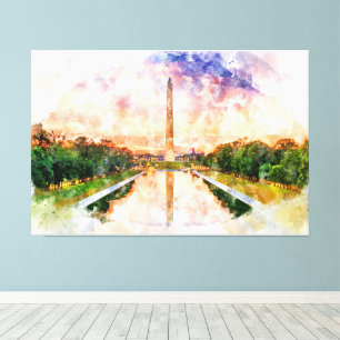 Toile Aquarelle du Washington Monument au coucher du sol