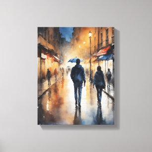 Toile aquarelle d'un homme et d'une femme qui descendent