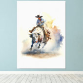 Toile Aquarelle Dusty Western "Rodeo Bull Rider" (Insitu (Plancher de Bois))