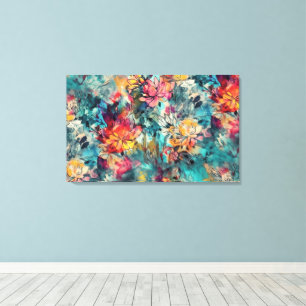 Toile Aquarelle éclaboussée et fleurs à l'encre