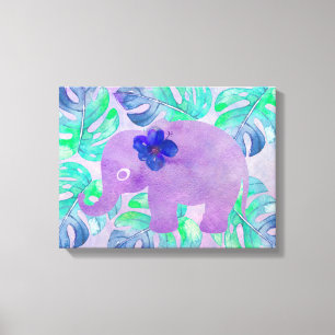 Toile Aquarelle Elephant Jungle Tropical Monstera Feuill