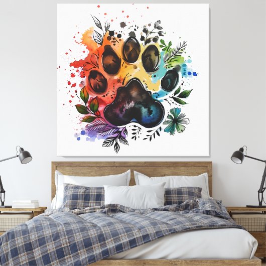 Toile Aquarelle Empreinte de patte Boho (Insitu(Chambre))