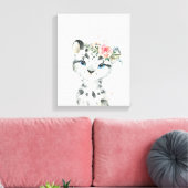 Toile Aquarelle Floral Baby Snow Leopard (Insitu(Salon))