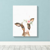 Toile Aquarelle Floral Vache Brown, Bébé Animaux Art (Insitu (Plancher de Bois))