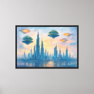 Toile Aquarelle Futuriste City Skyline