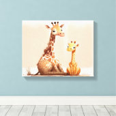 Toile Aquarelle Giraffe avec bébé (Insitu (Plancher de Bois))