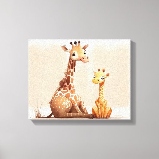 Toile Aquarelle Giraffe avec bébé (Recto)