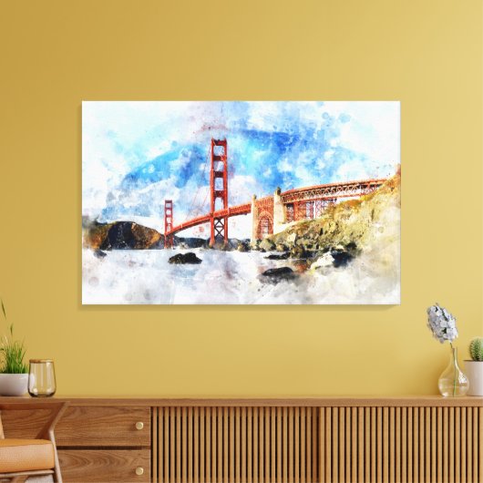 Toile Aquarelle Golden Gate Bridge à San Francisco (Insitu(Salon))