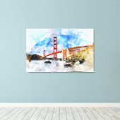 Toile Aquarelle Golden Gate Bridge à San Francisco (Insitu (Plancher de Bois))