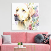 Toile Aquarelle Golden Labrador Retriever et Fleurs (Insitu(Salon))