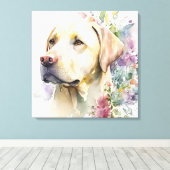 Toile Aquarelle Golden Labrador Retriever et Fleurs (Insitu (Plancher de Bois))