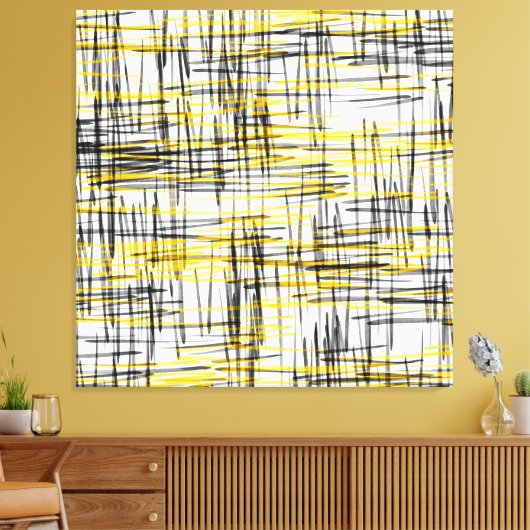 Toile Aquarelle 'Gris Jaune noir Scribbles' Abstraite (Insitu(Salon))