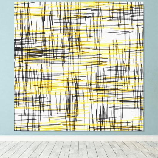 Toile Aquarelle 'Gris Jaune noir Scribbles' Abstraite (Insitu (Plancher de Bois))