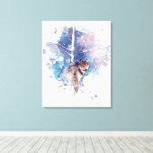 Toile Aquarelle Gris Loup Faune Animal Nature Art (Insitu (Plancher de Bois))