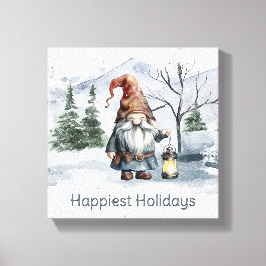 Toile Aquarelle hiver Gnome de Noël (Recto)