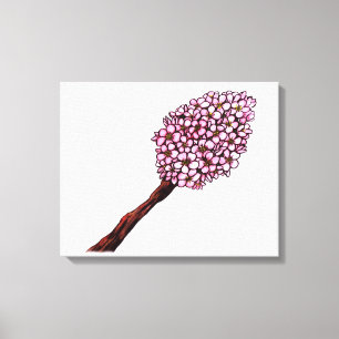 Toile aquarelle illustration cerisier rose fleurs zen