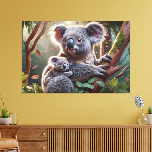 Toile Aquarelle Koala et bébé Joey dans une peinture d'a (Insitu(Salon))